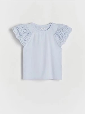 Zdjęcie produktu Reserved - Bawełniany t-shirt z falbanką - jasnoniebieski