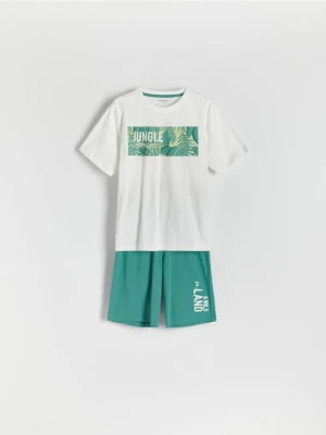 Zdjęcie produktu Reserved - Dwuczęściowa piżama z nadrukiem - złamana biel