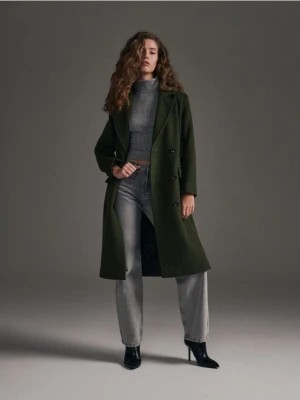 Zdjęcie produktu Reserved - Dwurzędowy płaszcz z wełną - ciemnozielony