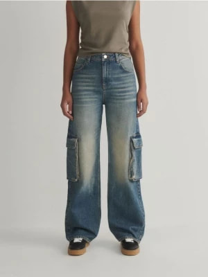 Zdjęcie produktu Reserved - Jeansy wide leg z kieszeniami cargo - indigo jeans