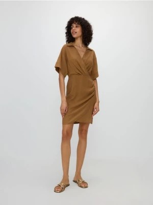 Zdjęcie produktu Reserved - Kopertowa sukienka mini z lnem - brązowy