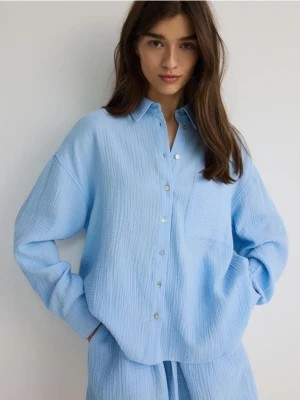 Zdjęcie produktu Reserved - Koszula z bawełnianego muślinu - jasnoniebieski