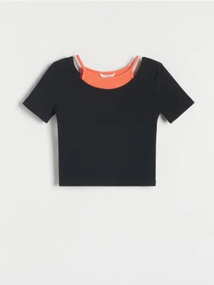 Zdjęcie produktu Reserved - Prążkowany t-shirt - czarny