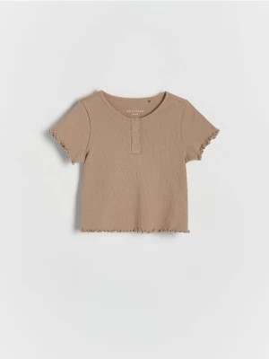 Zdjęcie produktu Reserved - Prążkowany t-shirt z guzikami - brązowy