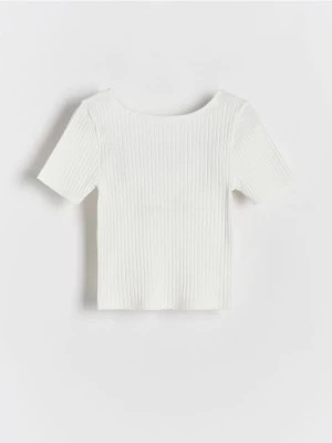 Zdjęcie produktu Reserved - Prążkowany t-shirt - złamana biel