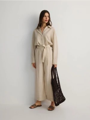 Zdjęcie produktu Reserved - Spodnie culotte z dodatkiem lnu - beżowy