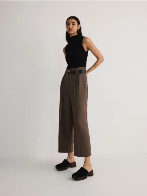 Zdjęcie produktu Reserved - Spodnie culotte z wiskozą i paskiem - brązowy