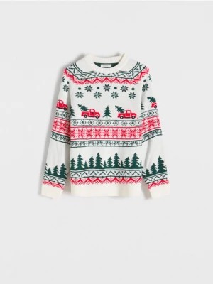 Zdjęcie produktu Reserved - Sweter z motywem świątecznym - Kremowy