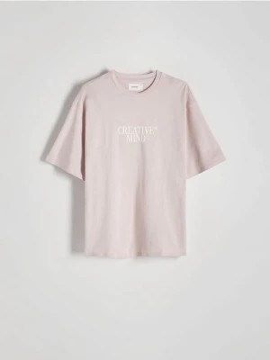 Zdjęcie produktu Reserved - T-shirt oversize z nadrukiem - brudny róż