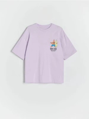Zdjęcie produktu Reserved - T-shirt oversize z nadrukiem - lawendowy