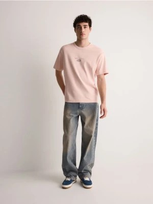 Zdjęcie produktu Reserved - T-shirt oversize z nadrukiem - pastelowy róż