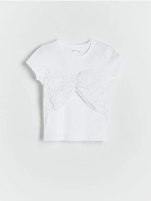 Zdjęcie produktu Reserved - T-shirt z ażurową wstawką - biały