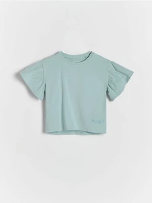Zdjęcie produktu Reserved - T-shirt z bufiastymi rękawami - jasnoturkusowy