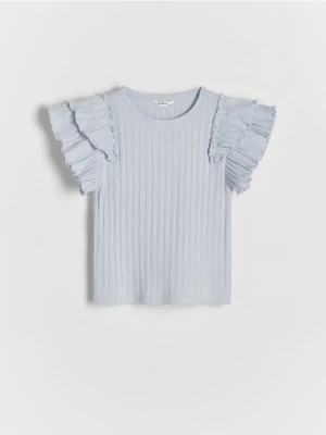 Zdjęcie produktu Reserved - T-shirt z falbankami na rękawach - jasnoniebieski
