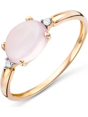 Zdjęcie produktu Revoni Złoty pierścionek z diamentami i różowym kwarcem rozmiar: 56