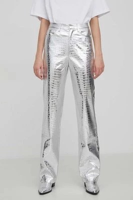 Zdjęcie produktu Rotate spodnie damskie kolor srebrny proste high waist