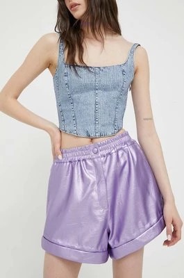 Zdjęcie produktu Rotate szorty damskie kolor fioletowy gładkie high waist
