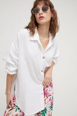 Zdjęcie produktu Roxy koszula bawełniana Morning Time damska kolor biały relaxed z kołnierzykiem klasycznym ERJWT03613