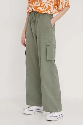 Zdjęcie produktu Roxy spodnie bawełniane kolor zielony szerokie high waist ARJNP03286