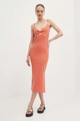 Zdjęcie produktu Roxy sukienka Wavey Lady kolor pomarańczowy midi dopasowana ERJKD03469