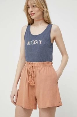 Zdjęcie produktu Roxy szorty bawełniane kolor pomarańczowy gładkie high waist