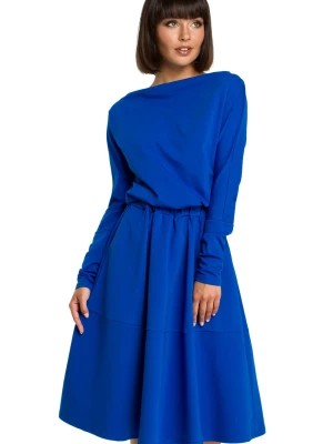 Zdjęcie produktu Rozkloszowana sukienka dresowa z gumką w pasie i kieszeniami niebieska Be Active