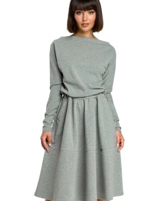 Zdjęcie produktu Rozkloszowana sukienka dresowa z gumką w pasie i kieszeniami szara Be Active