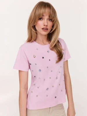 Zdjęcie produktu Różowa bawełniana bluzka zdobiona kryształkami TARANKO