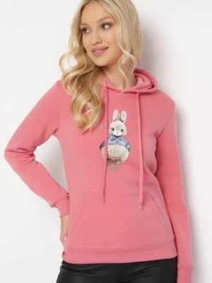 Zdjęcie produktu Różowa Bluza z Kapturem i Nadrukiem Diames