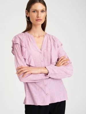 Zdjęcie produktu Różowa bluzka damska z ozdobnymi falbanami na ramionach Greenpoint