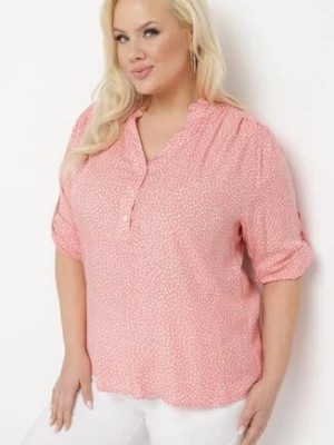 Zdjęcie produktu Różowa Bluzka Wiskozowa z Guzikami w Kropki Jelle