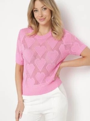 Zdjęcie produktu Różowa Bluzka z Krótkim Rękawem i Ażurowym Wzorem w Serca Berin