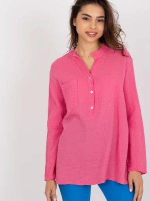 Zdjęcie produktu Różowa damska bluzka koszulowa z bawełny OCH BELLA