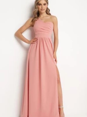 Zdjęcie produktu Różowa Elegancka Rozkloszowana Sukienka na Jedno Ramię Wistlia