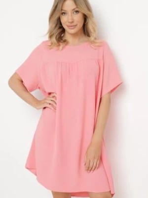 Zdjęcie produktu Różowa Klasyczna Sukienka Mini Trapezowa z Krótkim Rękawem Ifilva
