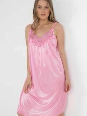 Zdjęcie produktu Różowa Koszula Nocna z Koronkowym Dekoltem na Podwójnych Ramiączkach Emline