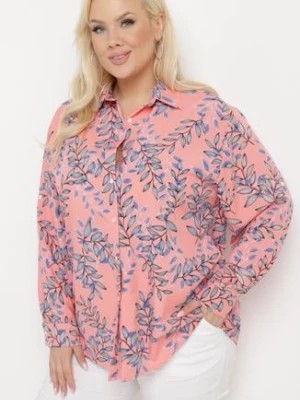 Zdjęcie produktu Różowa Koszula o Klasycznym Fasonie z Florystycznym Motywem Redaniana
