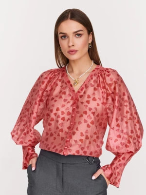 Zdjęcie produktu Różowa koszula z tencelu w drobne serduszka TARANKO