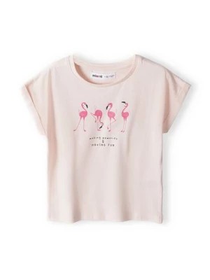 Zdjęcie produktu Różowa koszulka bawełniana niemowlęca z nadrukiem flamingów Minoti