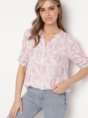 Zdjęcie produktu Różowa Koszulowa Bluzka z Wiskozy z Podpinanym Rękawem Danulla