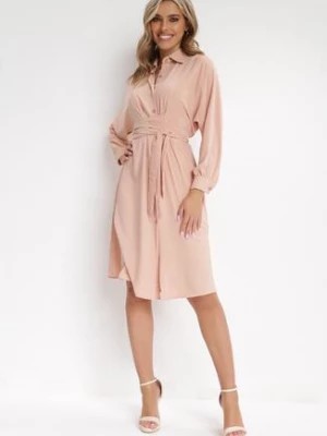 Zdjęcie produktu Różowa Koszulowa Sukienka Trapezowa z Wiązaniem Renner