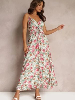 Zdjęcie produktu Różowa Maxi Sukienka na Regulowanych Ramiączkach z Wiskozy Rycen