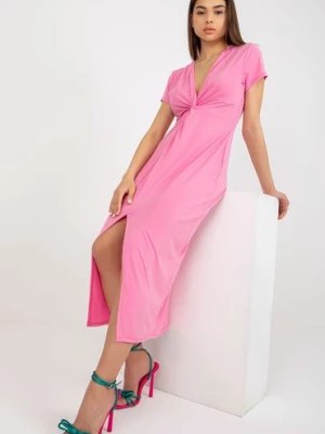 Zdjęcie produktu Różowa midi sukienka koktajlowa z rozcięciem Italy Moda