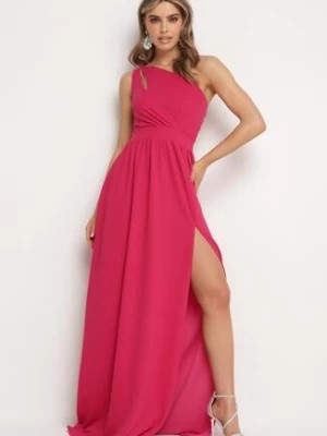 Zdjęcie produktu Różowa Rozkloszowana Sukienka Maxi na Jedno Ramię Beliotta