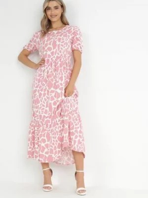 Zdjęcie produktu Różowa Rozkloszowana Sukienka Maxi z Falbanką na Dole Zeanna