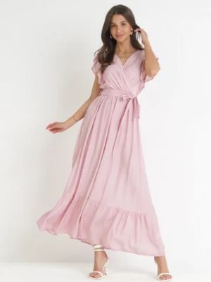 Zdjęcie produktu Różowa Rozkloszowana Sukienka z Wiązanym Paskiem Nonru