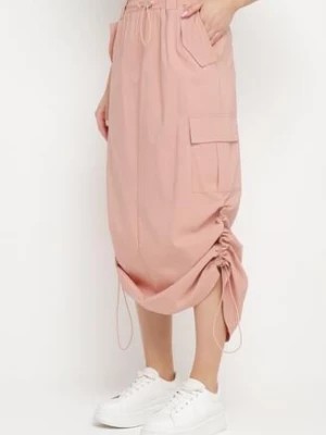 Zdjęcie produktu Różowa Spódnica z Kieszeniami w Stylu Cargo na Dole Ściągacze ze Stoperem Obilasa