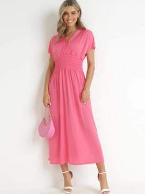 Zdjęcie produktu Różowa Sukienka Maxi z Marszczoną Gumką w Talii Yalesima