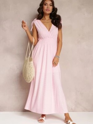 Zdjęcie produktu Różowa Sukienka Rozkloszowana z Kopertowym Dekoltem Elices