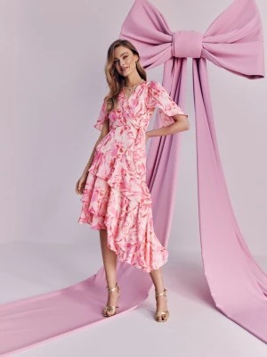 Zdjęcie produktu Różowa sukienka z kwiatowymi wzorami TARANKO